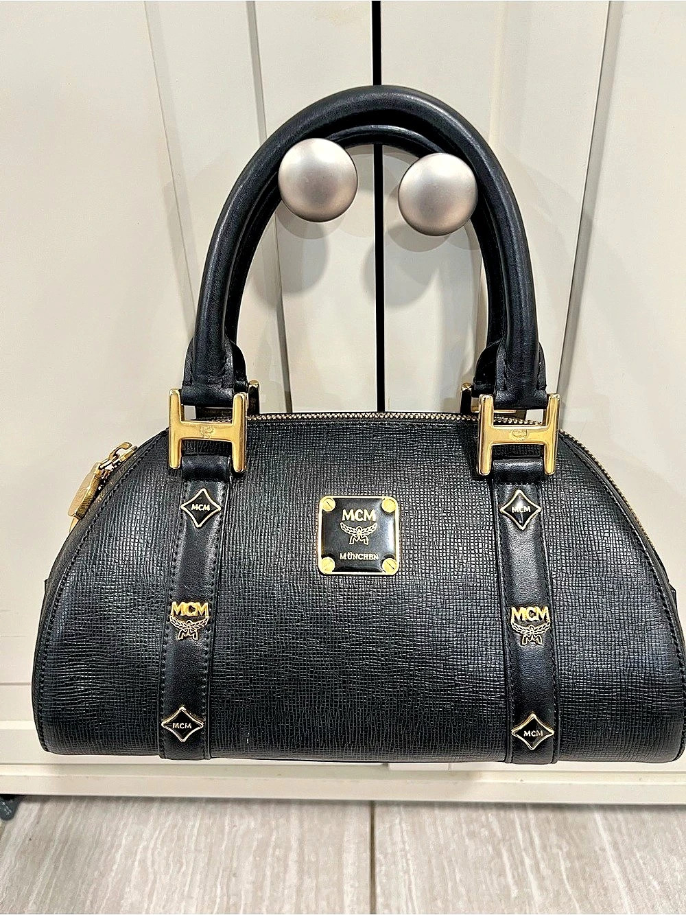 MCM Munchen Black Textured Leather Satchel Leather Satchel